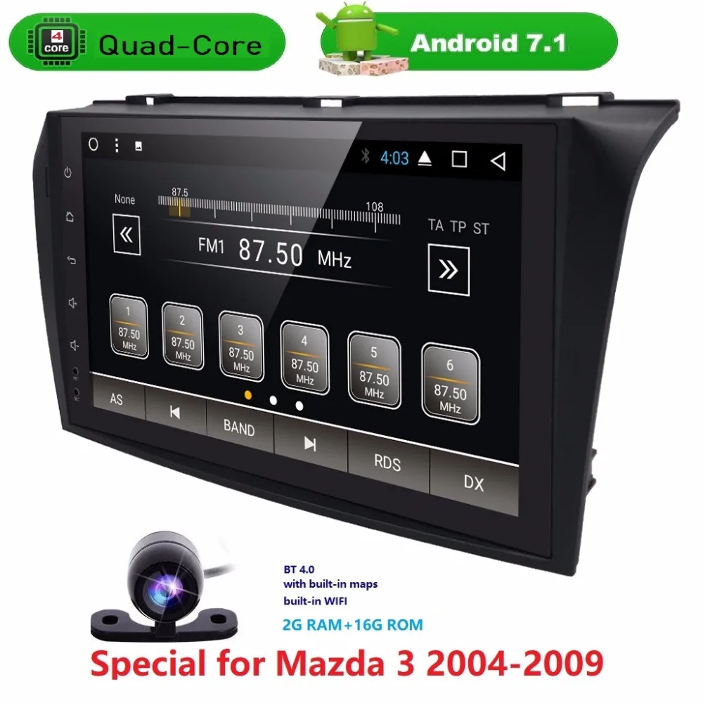 Clearance 2GRAM Android7.1 Car NODVD Player with GPS System For Mazda3 Mazda 3 2004 2005 2006 2007 2008 2009 Can bus Radio USB SD free map 3