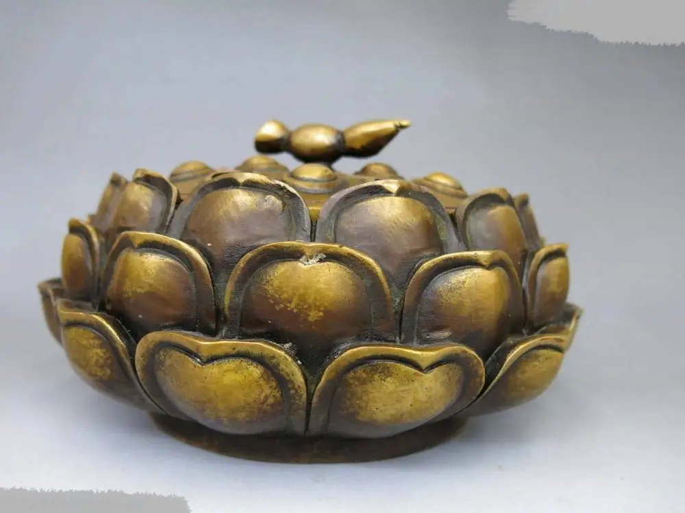 

DS China brass copper carved Lotus root lotus flower Incense burner censer Statue