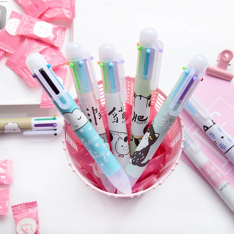 

1 Pcs Cartoon Cat Ballpoint Pen 6 Color Drawing Writing Tool BallPen School Supplies Kawaii Student Stationery Office Supply