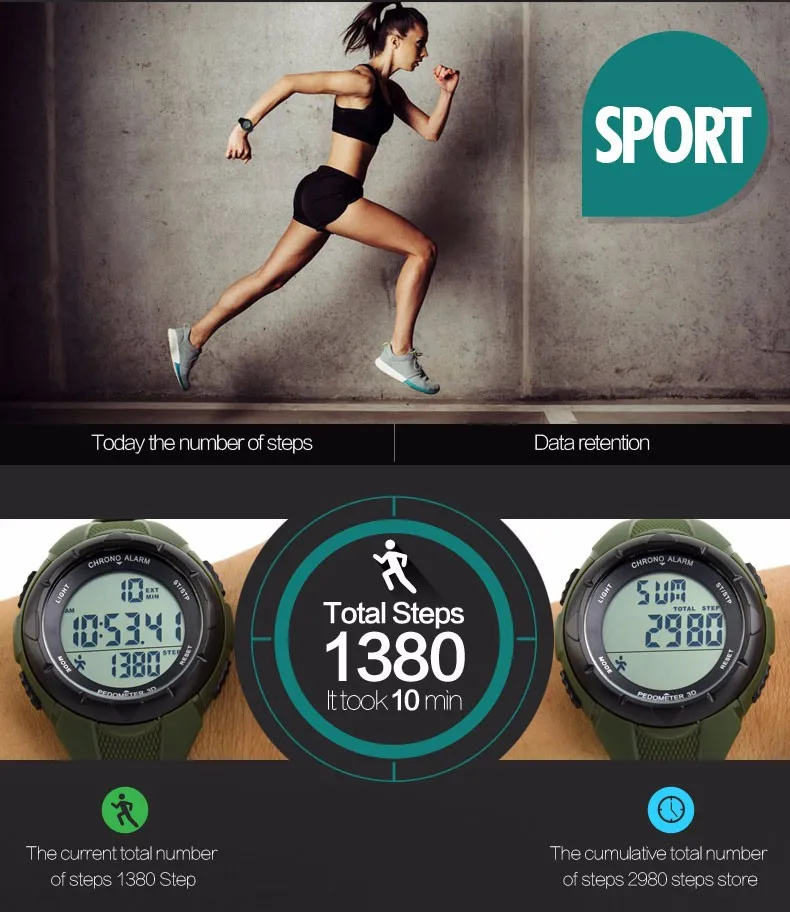 SKMEI New 2019 Popular Brand Watches Women Fashion Sport Digital LED Watch Pedometer Montre Femme Female Clock Ladies WristWatch