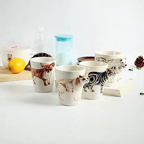 Ручная роспись 3D Животные MugCartoon собака кошка печатные творческие керамика Кофе