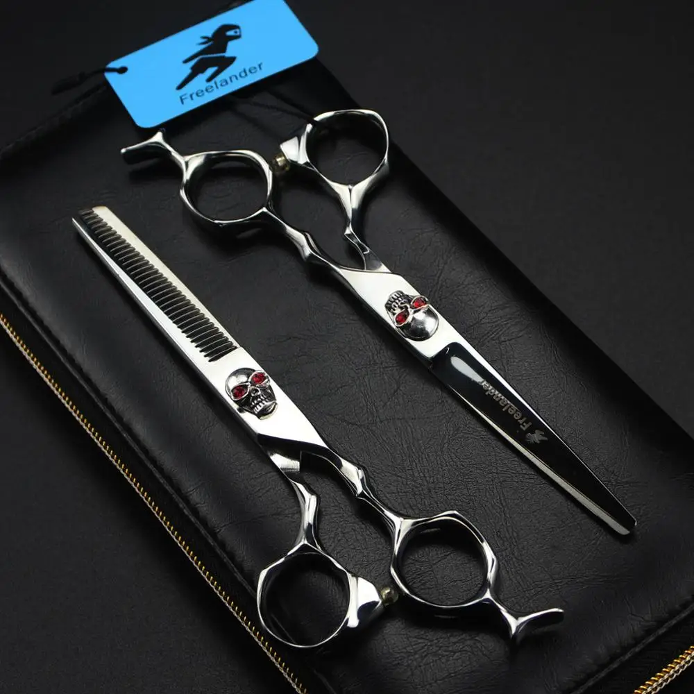 

6inch Professional Shears Silver Skull Gem Scissors Animal Haircut Supplier Instruments Straight Thinning Scissor Hair clipper