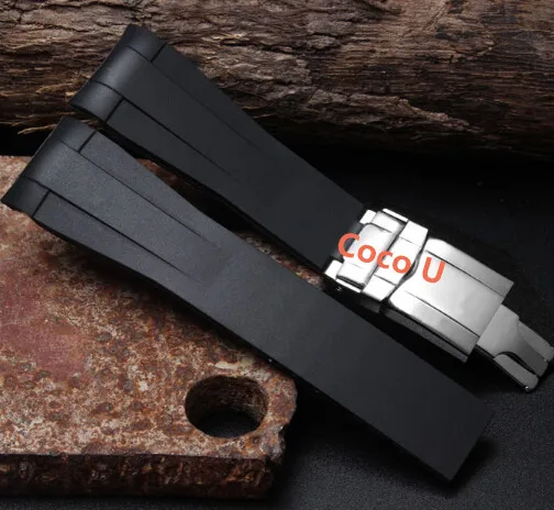 20mm New Mens Black Diver Silicone Rubber Curved end Watch BANDS Strap braclets with deployment ...