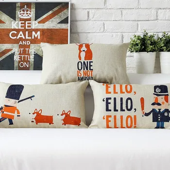 

Vintage Cotton Linen Vintage London Style Royal Guards Cute Dag Cushion Cover Pillow Case Home Decor Colorful World Map 30x 50cm