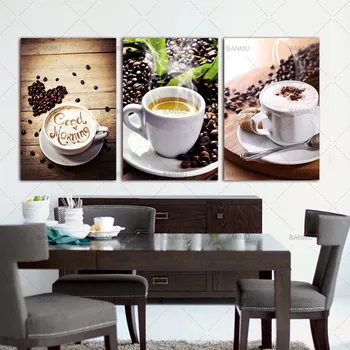 

3 Panels Canvas Photo Prints Modern Kitchen Scene Coffee Wall Art Picture Canvas Paintings Wall Decoration