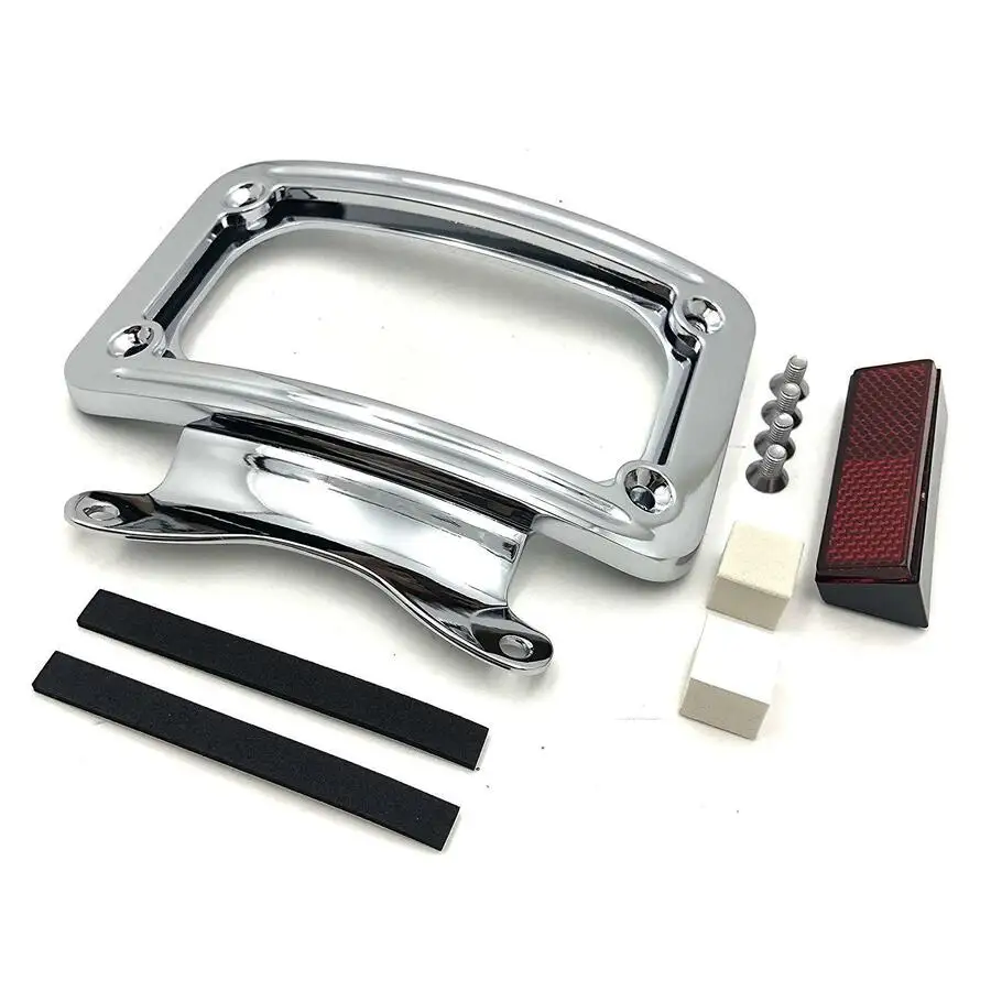 

Chrome Black Curved License Plate Frames Mount W/ Light For Harley Street Road Glide Special