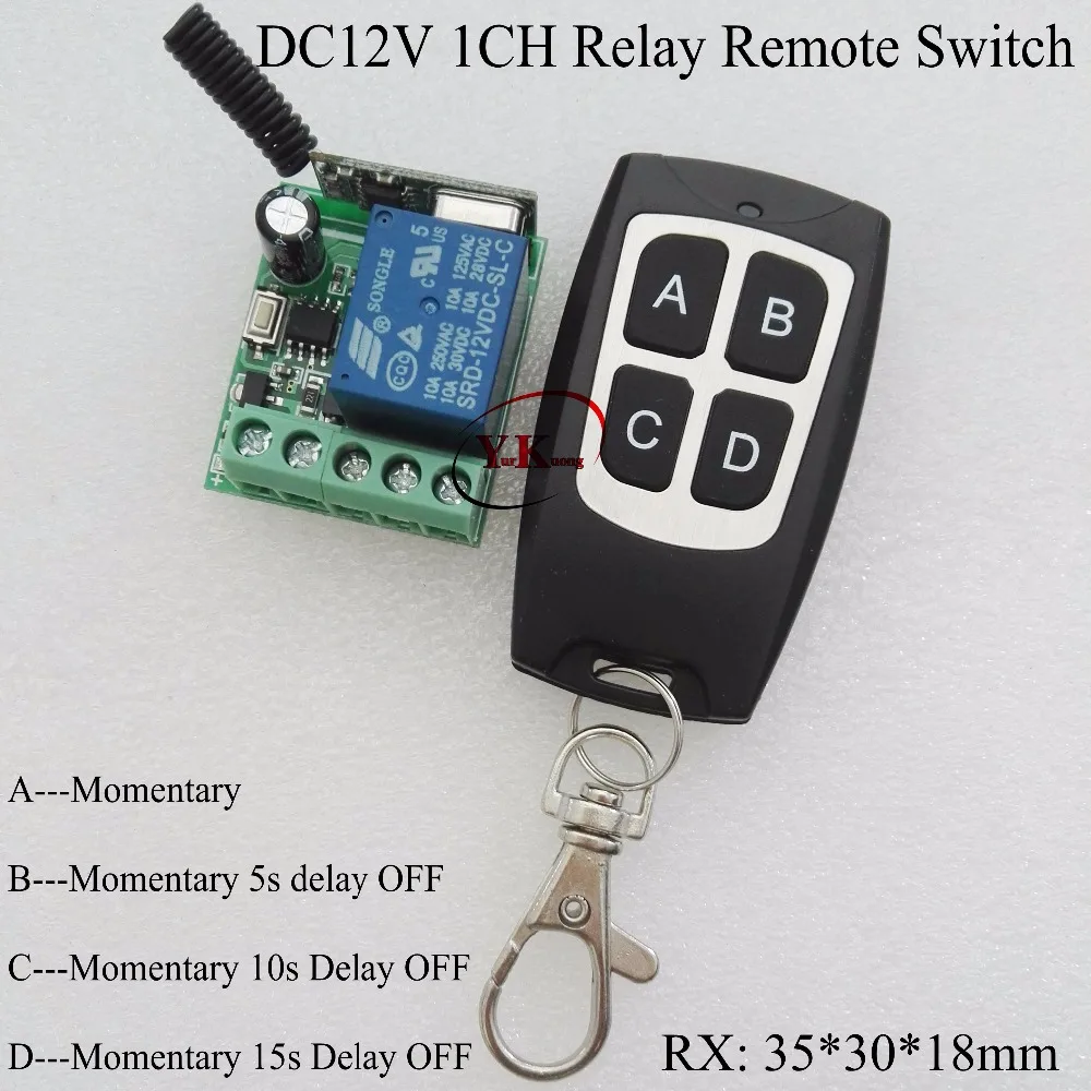 

DC 12V 1 Channel Mini Relay Remote Switch 10A Door Access Openner Button Wireless RF Switch time delay off 5s 10s 15s NO COM NC