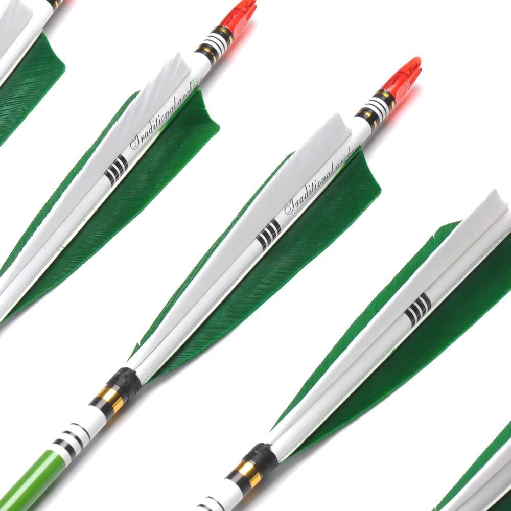 Günstige 80 cm 85 cm Carbon Pfeil Wirbelsäule 500 OD 7,6mm ID 6,2mm Grün Farbe Reale Feder für recurve Bogen Bogenschießen Jagd Schießen