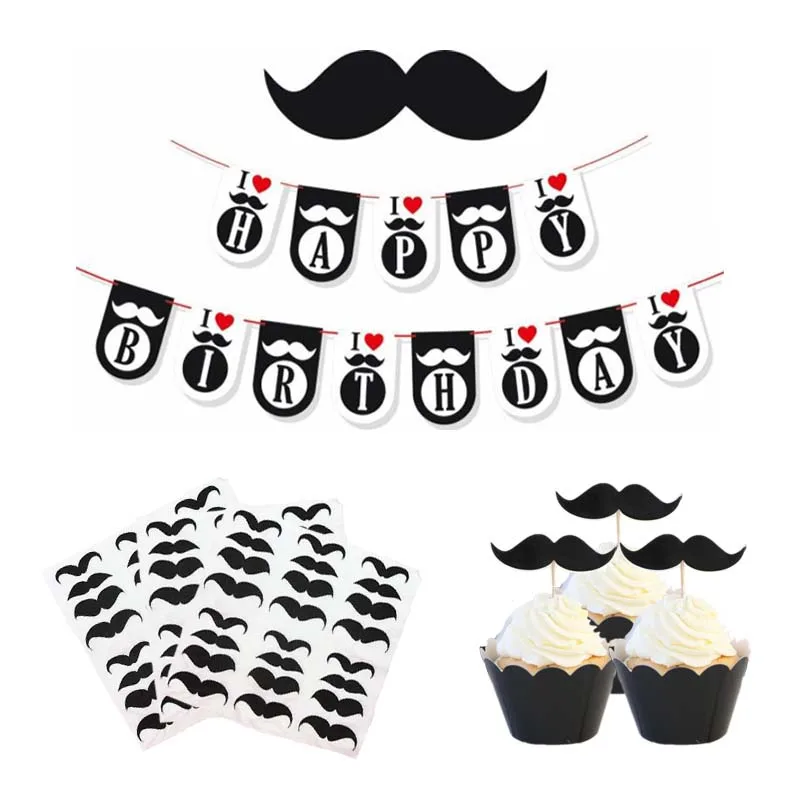 

Black Moustache Handmade Paper Banner Garland Wedding Decorations Birthday Party Baby Shower Boy Decoration Supplies