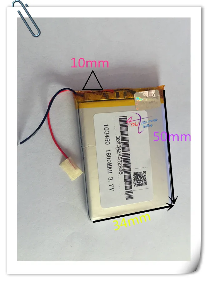 

5 x pcs 3.7V 1800mAh 103450 Lithium Polymer Li-Po Rechargeable Battery For GPS PSP DVD mobile Cell copter tablet PC power bank