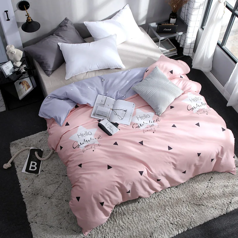 

1 Piece Black Triangle Pattern Duvet Cover With Zipper Cotton Quilt Or Comforter Or Blanket Case Pastoral Printing Full Queen