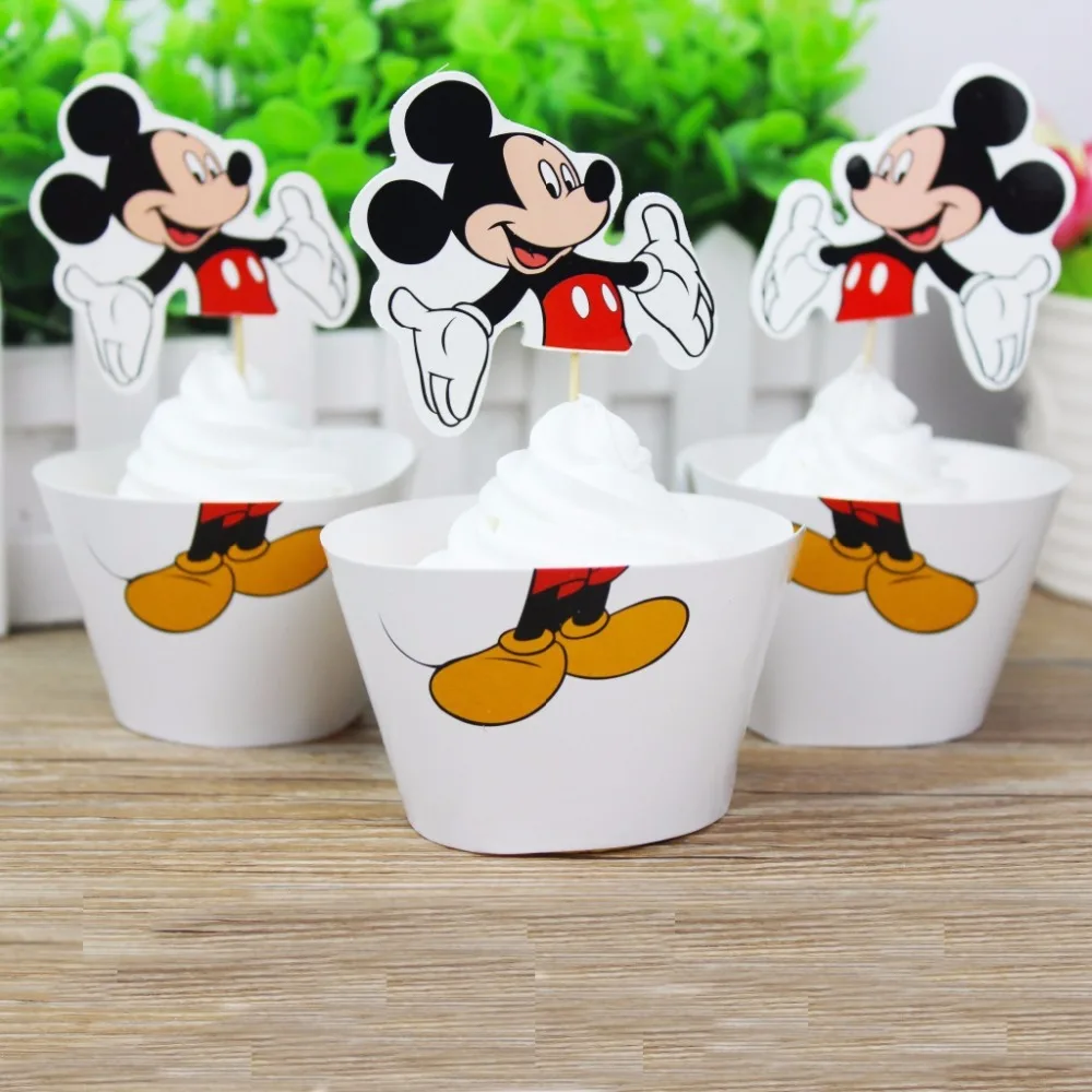 

Mickey Mouse Party Decoration Cartoon Cupcake 12 pcs Toppers +12 pcs Wrappers Cupcake Accessory For Kids Birthday Party Favors