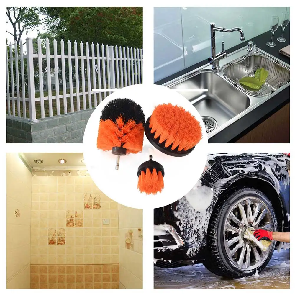 SITAILE 3Pcs Car Tire Electric Drill Brush Car Cleaning Brush for Wheel Hub Detailing Brush Quick Change Shaft Auto Cleaning Kit