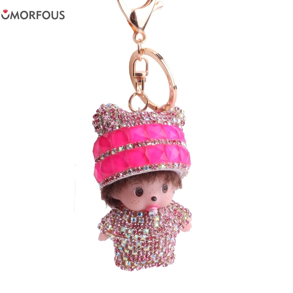 10PCS/Lot Rhinestone Panda Girls MON key chain metal bag ornaments car pendant wholesale Gift