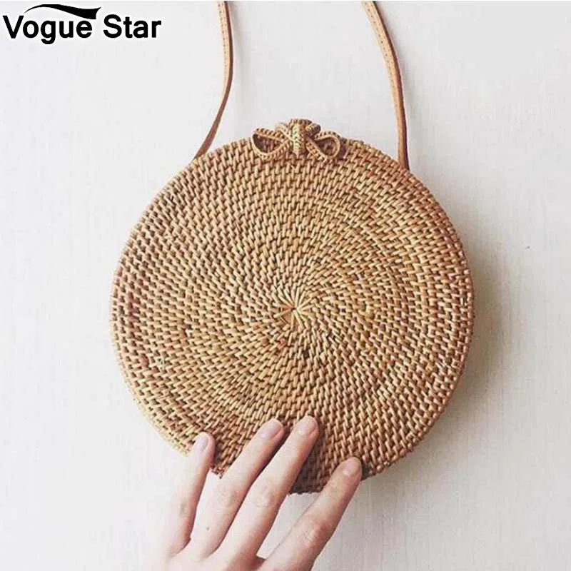 

Vogue Star 2019 New Fashion Round Straw Bag Handbags Women Summer Rattan Bag Handmade Woven Beach Handbag For Women Bag CA4