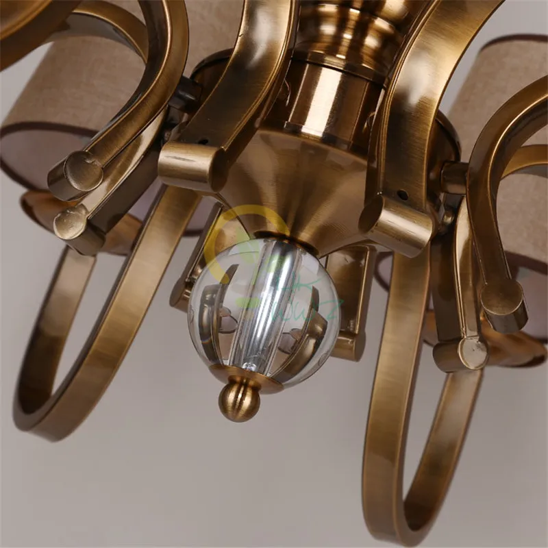 Люстра в американском стиле с подсветкой, европейская бронзовая лампа для кабинета, столовой, внутреннего освещения, люстра с тканевыми лампами