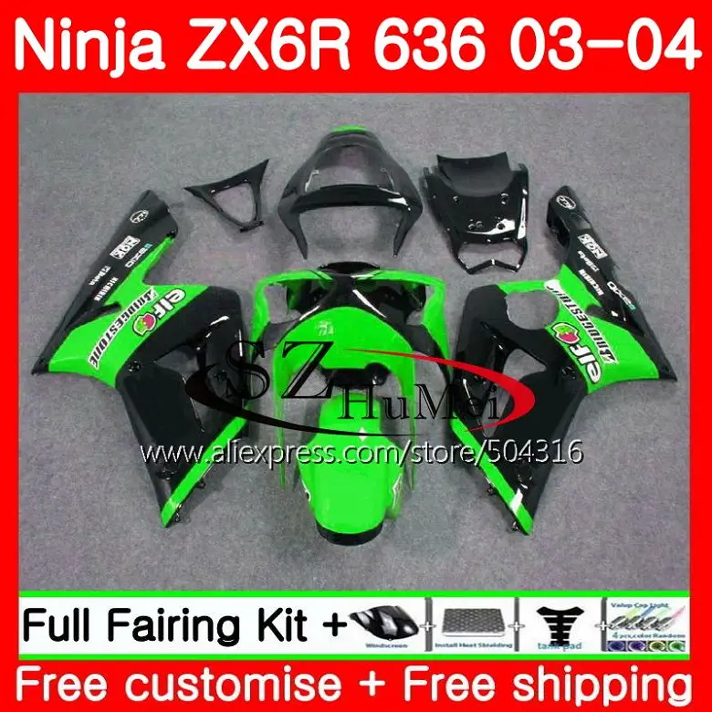 Средства ухода за кожей для KAWASAKI NINJA ZX-6R 03-04 ZX-636 ZX600 ZX636 10SH7 ZX 636 600CC ZX6R 03 04 ZX 6R 2003 2004 обтекатели комплект зеленого и черного цвета