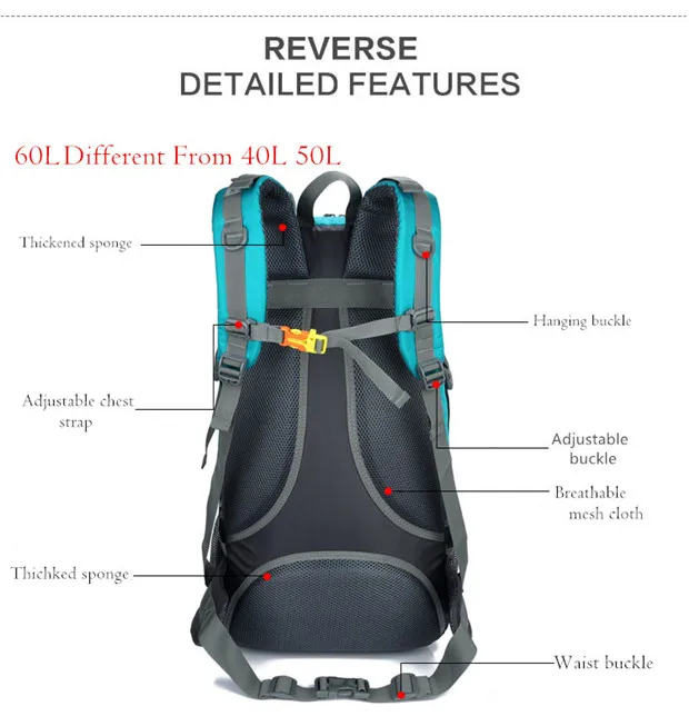 Походный рюкзак 60л, Водонепроницаемая спортивная сумка, рюкзак для путешествий, альпинистская горная Сумка 40л, походный, для кемпинга, катания на лыжах, туристический рюкзак 50л