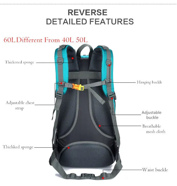 Mochila de Trekking 60l à Prova Dwaterproof Água Esportes Mochila Viagem Escalada Montanha 40l Caminhadas Acampamento Esqui Turista 50l 9 High Quality Esporte e Lazer