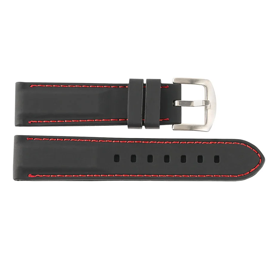 YISUYA Silicone 22mm24mm Black Pin Buckle Watch Strap RedWhite Outdoor Sport Rubber Wristwatch Band Top Quality Replacement  (4)