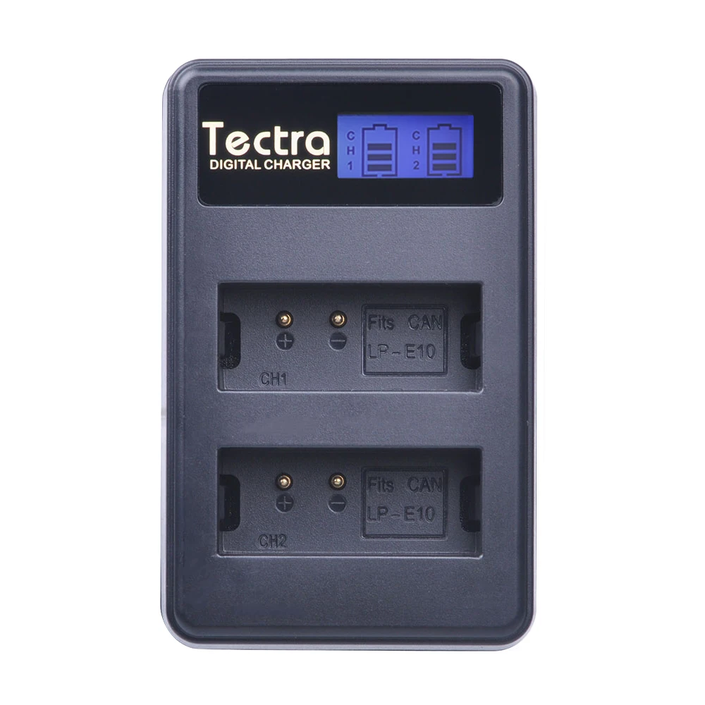 Аккумулятор Tectra 2 xLP E10 LPE10 + двойное зарядное устройство USB с ЖК дисплеем для Canon EOS