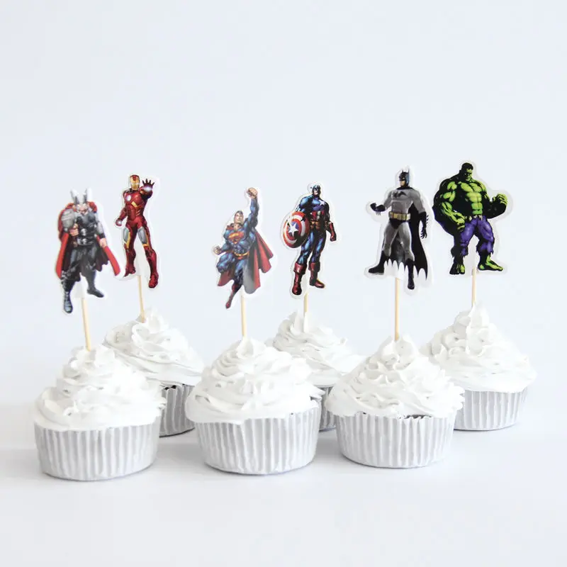 

24pcs/pack Super Hero The Avengers Cake Topper Birthday Party Decorations Kids Cupcake Decoration Picks Baby Shower Supplies