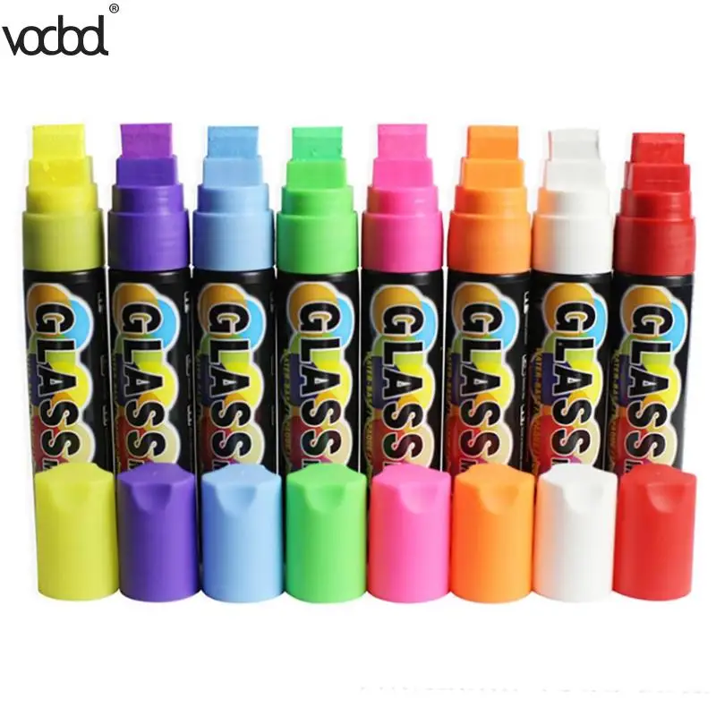 VODOOL 8pcs/set 15mm Chalkboard Highlighter Pen Eraseble Blackboard Fluorescent Pens Window Glass Markers Stationery Supplier 8 color suit highlighter chalk markers chalkboard erasable dustless water based non toxic liquid pens set