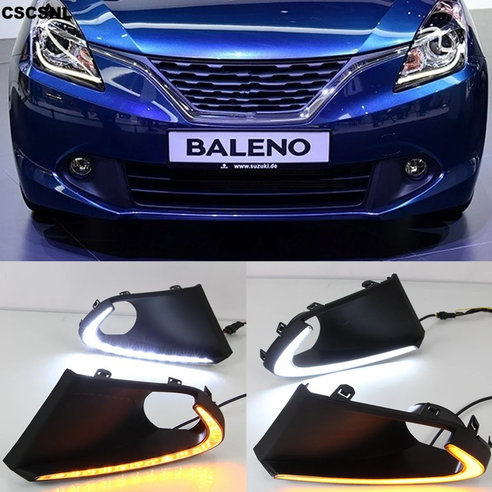 

CSCSNL 2PCS LED DRL Daytime Running Lights Daylight Fog Lamp cover with yellow turn signals daylight For Suzuki Baleno 2016 2017