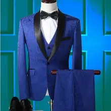 Модные Для мужчин костюмы Королевский синий воротником одна кнопка комплект из 3 предметов пользовательские Жених Смокинги свадебный костюм вечерние костюм(куртка+ брюки+ жилет