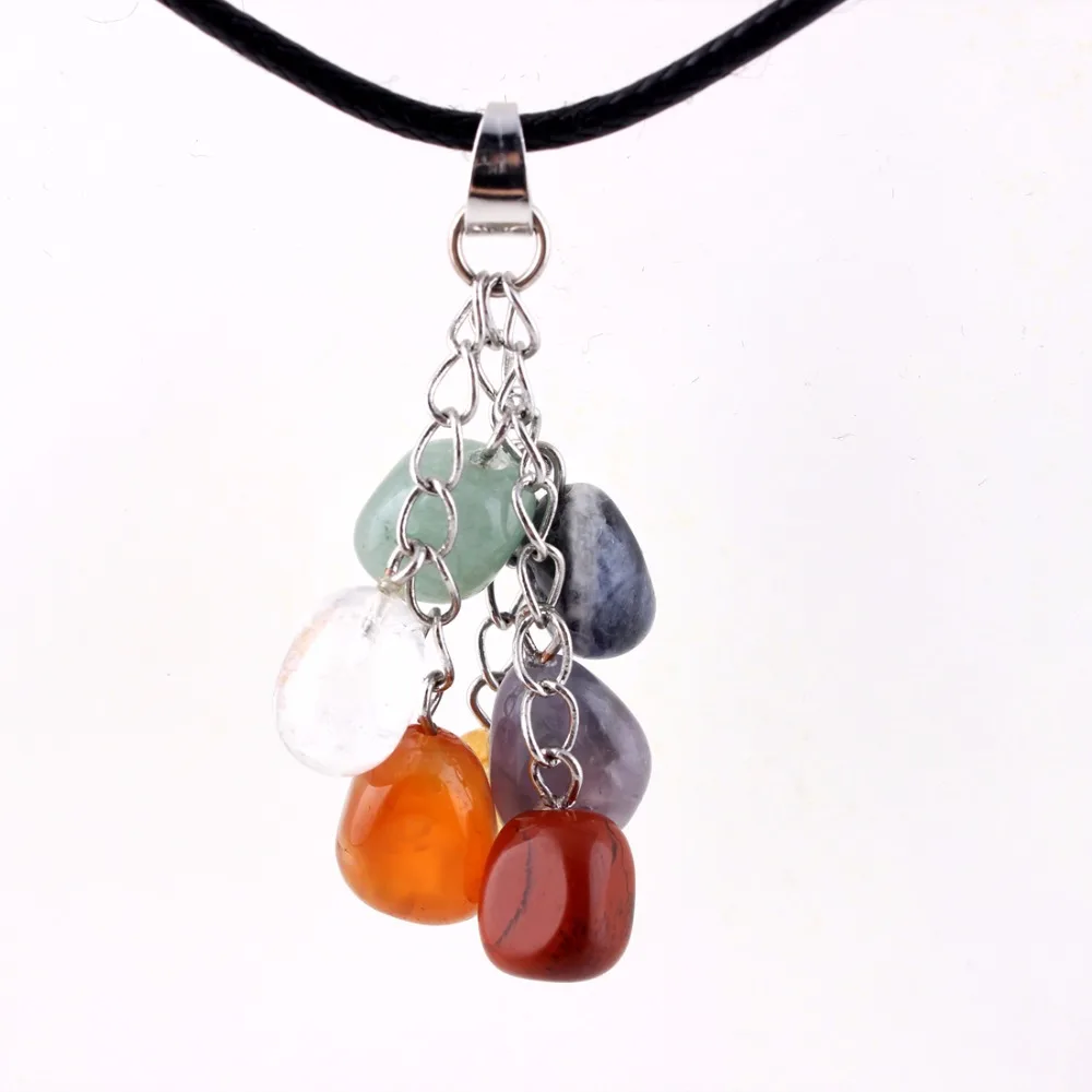 

Assorted Colorful Point Cross Pendant natural Stone Necklaces Pendulum Leather Chain Healing Crystal Chakra Reiki Free Pouch