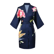 Высокое качество шелк невесты Халаты пикантные Павлин Цветочные Вечерние невесты Вечерние кимоно халат для женщин Ночная рубашка пижамы