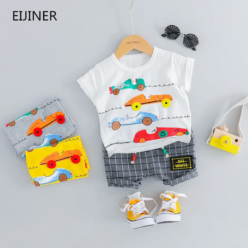 2019 طفل جديد الفتيان الفتيات ملابس الصيف القطن أزياء مجموعة المطبوعة الرياضية دعوى لصبي تي شيرت + السراويل ملابس الأطفال