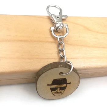 Breaking Bad inspirational Heisenberg key chain natural ash rustic wooden burnt annual ring new in gift box KC034