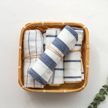 

1piece high quality Blue white check striped tea towel kitchen towel napkin table cloth 100% cotton yarndye fabric free shipping