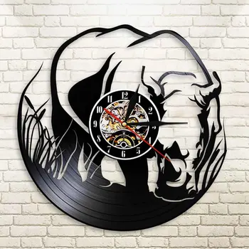 

Vinyl Record Design Wall Clock Creative CD Vinyl Rhinoceros Safari Nursery Decor 3D Hanging African Wildlife Jungle Animal