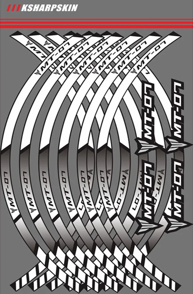 Мотоциклетные обода колеса наклейки колеса Светоотражающие наклейки полосы для Yamaha mt-07 - Цвет: White