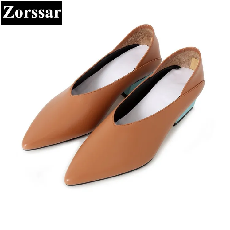 

{Zorssar} Autumn Ladies Shoes pointed toe High Heels women pumps Fashion shallow Genuine Leather Grandma shoes sexy lady shoes