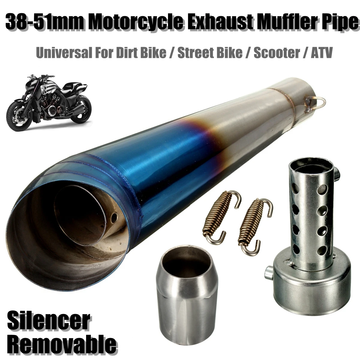 

51mm Blue Motorcycle Scooter Stainless Steel Exhaust Muffler Pipe Tip Slip for Street Bike for Dirt Bike for Honda for Yamaha