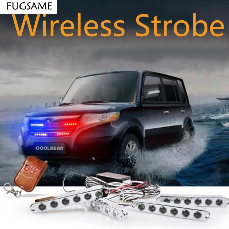 

FUGSAME Wireless control 4*6LED Car Motorcycle strobe flashing light Daytime running fog light 24LED DRL warning hazard lamp