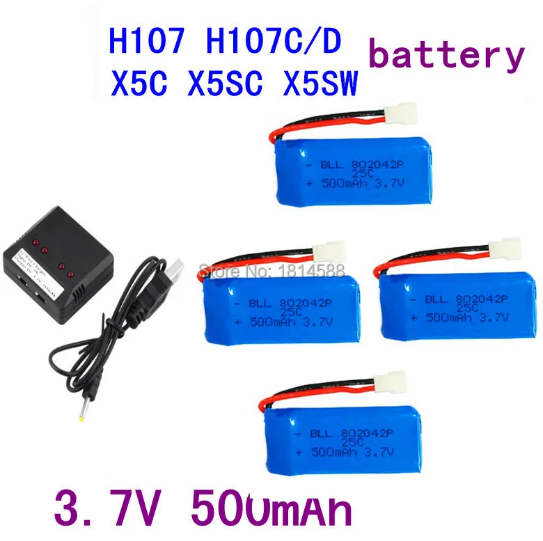 

X4 kit Hubsan X4 H107D 3.7V 500mAh Upgrade Battery & USB Charger Parts for Hubsan RC Drone For H107L H107C H107D X5C X5SC jxd385