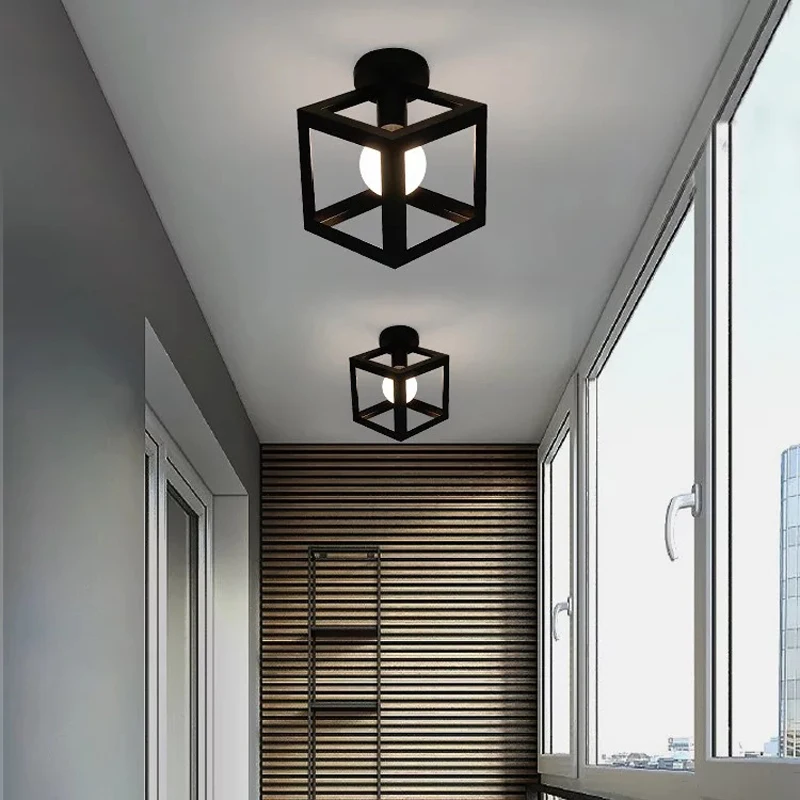  Vintage E27 Ceiling Lights Iron Black Ceiling Lamp Retro Cage Light Kitchen Fixtures Luminaria Lamp - 32946552087