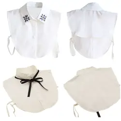 Для женщин Съемная Ложные рубашка с воротником свитер Denim поддельные воротник корейский кристалл алмаза жемчуг ковбойская рубашка с