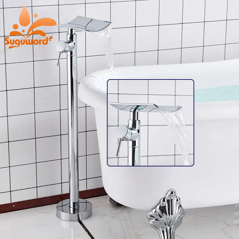 Светодиодный или нет светодиодный напольный кран для ванной комнаты, кран для горячей и холодной воды, дизайн с хромированным шаром, полированный смеситель