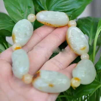 

Ancient Chinese antiques hetian jade carving statues bracelet to peace