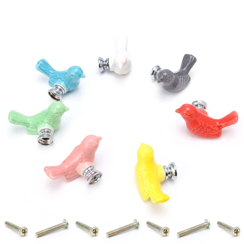 

Unique Cute Bird Ceramic Cupboard Cabinet Door Knob Drawer Handle Pull w/Screw