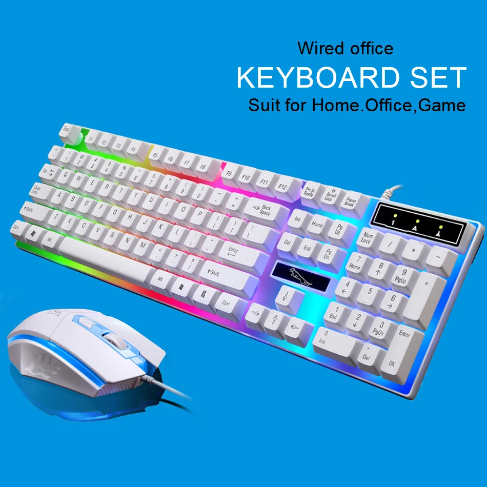 

Wired Gaming Mouse Keyboard Set with RGB LED Backlight Keyboard Mouse Combo for Gamer 104 Keys Black /White