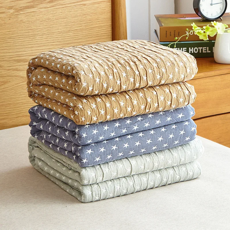 

Home bedding AB side 100%Cotton Blue Star Towel Blanket Summer Camel Gray Blanket 150*200cm Throw On Bed Sofa Portable Bedding