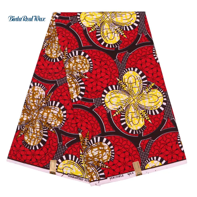 

Red Color Flower Printed Wedding Dress Wax Tissus African Fabric 6 yard Polyester real Wax Hollandais Ankara Fabric FP6133