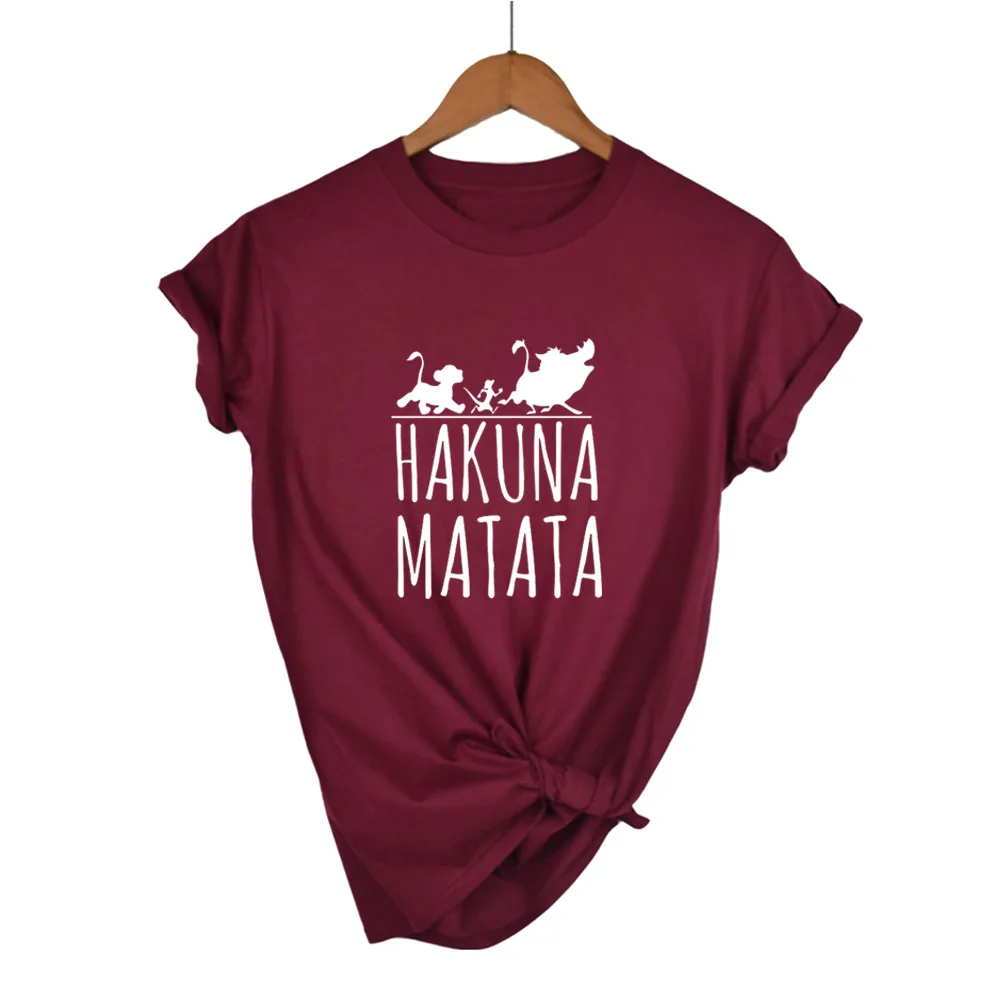 Plus Size Female T Shirt HAKUNA MATATA Cartoon Women Summer White Black Tshirt Homme Cute Super Soft T-shirts - Цвет: Wine red white