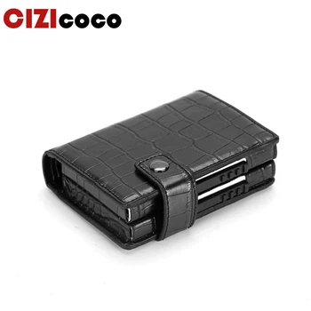 

Cizicoco Metal Men Card Holder RFID Aluminium Alloy Credit Card Holder PU Leather Wallet Antitheft Men Wallets Double Card Case